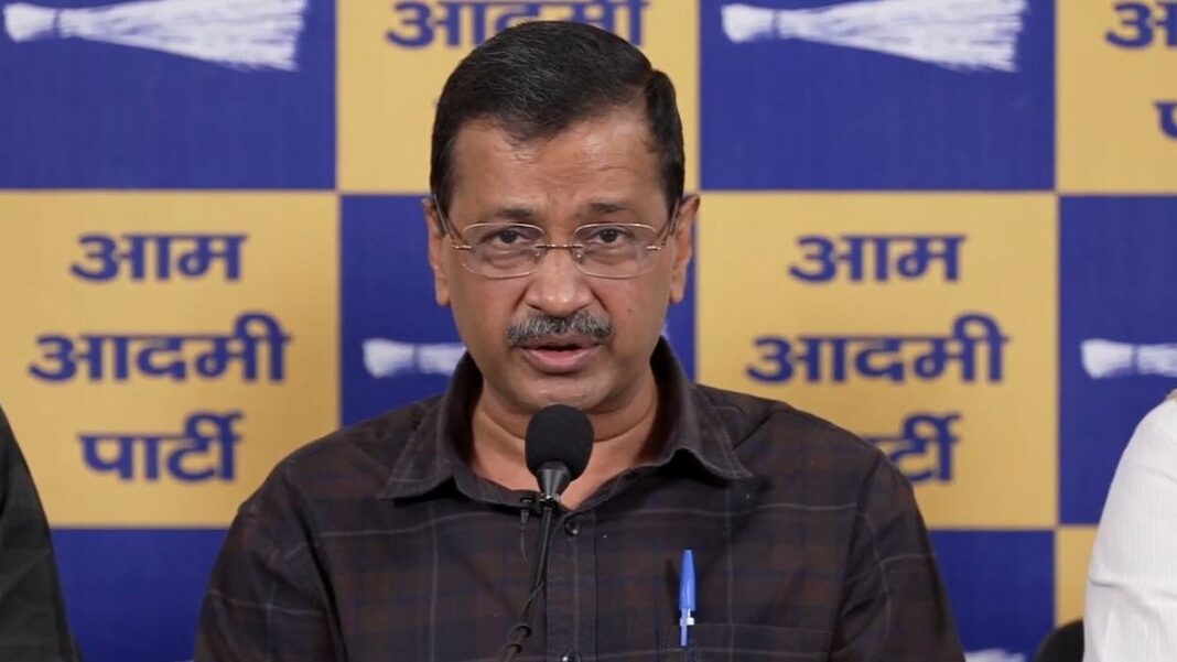 Arvind Kejriwal addressing media after court relief in excise policy case