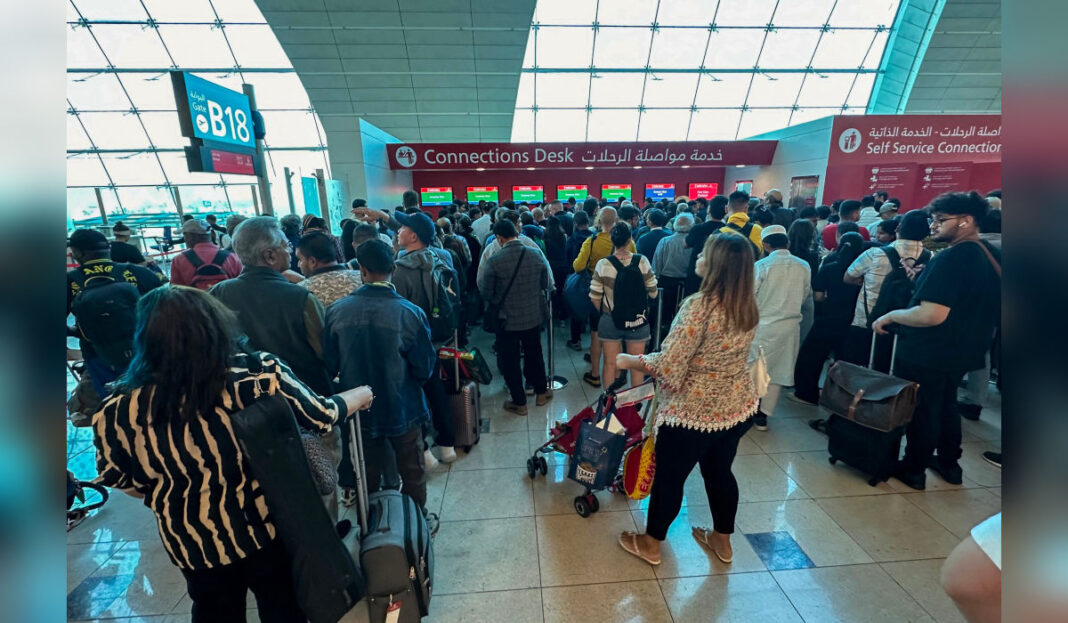 Stranded Maharashtra travellers waiting at Dubai International Airport after flight cancellations
