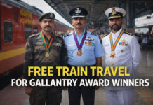 Free Train Travel for Gallantry Award Winners: Govt Announces Lifetime Indian Railways Benefit Indian soldiers receiving gallantry awards with train in background representing free travel benefit