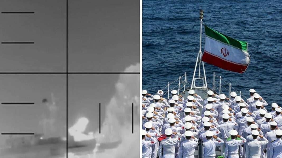 Iranian naval frigate IRIS Dena before sinking in the Indian Ocean after US submarine strike