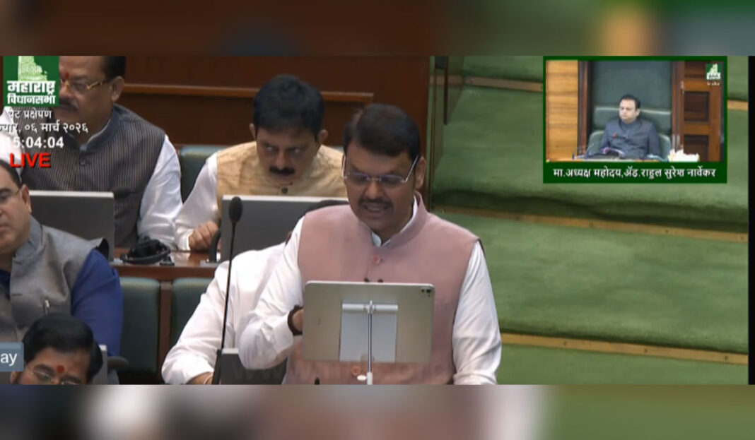 Devendra Fadnavis paying tribute to Ajit Pawar during Maharashtra Assembly budget session