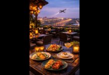 A Rooftop Restaurant Overlooking Mumbai Airport Just Launched a New Menu Rooftop dining at Mostly Grills at The Orchid Hotel Mumbai with aircraft taking off from Mumbai Airport and dishes from the new menu