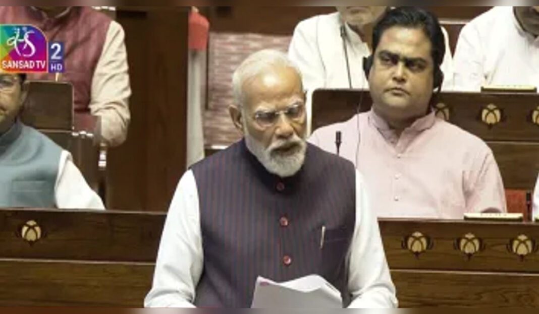 PM Modi addressing Rajya Sabha on global energy crisis and West Asia conflict