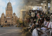 ₹7–₹15 Per Day: NCP’s Ravikant Varpe Flags ‘Illusion of Spending’ in Maharashtra’s Urban Healthcare Contrast image showing BMC building and crowded public hospital highlighting urban healthcare spending gap in Maharashtra