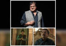 “Didn’t Know It Was Banned”: Rakesh Bedi Issues Apology After Controversy A collage of three images of an Indian male actor — the top image shows him posing confidently in a houndstooth blazer against a black background, while the two bottom images appear to be stills from film or web series scenes showing him in different character roles and costumes.