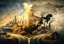 Casualty or Leader? The Question India Can No Longer Avoid India at economic crossroads showing contrast between growth potential and industrial challenges in global economy