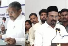 CM Vijay Expands Cabinet to Full Strength, Finalises Key Portfolios After Fresh Inductions Tamil Nadu Chief Minister Vijay with newly inducted ministers during the Cabinet expansion ceremony in Chennai.