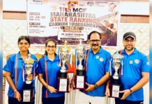 Former World Champion Yogesh Pardeshi Clinches MCF State Ranking Carrom Title Akanksha Kadam after winning the women’s singles title at the MCF State Ranking Carrom Tournament