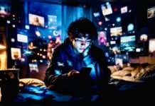 The Attention Economy Is Stealing From Young People — And We’re Letting It Illustration of a young person overwhelmed by smartphone notifications and endless scrolling, symbolising the attention economy’s impact on youth, stillness and mental focus