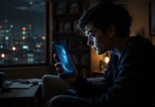 Can Intimacy Be Engineered (By A.I.)? Young person emotionally interacting with an AI chatbot on a smartphone