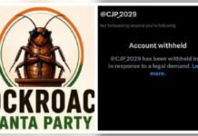 Cockroach Janta Party’s X Account Blocked in India After Viral Social Media Surge Social media display showing the rapid online rise of the Cockroach Janta Party after its X account was withheld in India.
