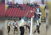 Mumbai, Nagpur Eye Double Crown in State-Level Volleyball Tournament Volleyball players competing during the Chhatrapati Shivaji Maharaj Cup tournament in Badlapur