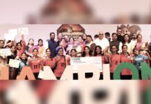 Mumbai Under-21 Girls Clinch State-Level Volleyball Title Mumbai Under-21 girls volleyball team celebrating after winning the state-level title in Badlapur