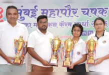 Prashant More, Sonali Kumari Win Mumbai Mayor’s Cup Carrom Titles Winners pose with trophies after the Mumbai Mayor’s Cup District Ranking Carrom Tournament in Mumbai