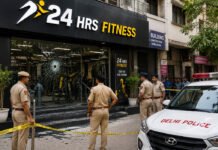 Delhi Gym Firing Sparks Investigation After Gang Associate Links Attack to Salman Khan and Guru Randhawa Police personnel investigating outside a fitness centre after a firing incident in Delhi's Paschim Vihar