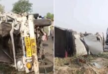 Tragedy in Punjab: 9 Dead, Several Injured as Truck Crashes Into Jeep Carrying Family to Ash Immersion Ceremony Damaged vehicles at the site of a fatal road accident in Punjab's Ferozepur district.