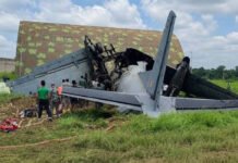 IAF AN-32 Crash in Assam: Five Air Warriors Killed, Co-Pilot Survives After Aircraft Mishap at Jorhat Airbase Wreckage of Indian Air Force AN-32 aircraft after accident at Jorhat Air Force Station in Assam