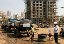 Water Crisis Emerges as New Threat to Mumbai’s Real Estate Growth, Developers Seek Government Support Private water tankers supply water at a Mumbai construction site after BMC suspended water supply to construction projects amid the city's water shortage.
