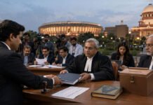 Advocate Writes to President, PM, CEC and CJI Seeking Return to Ballot Papers, Calls for Discontinuation of EVMs Editorial illustration of a citizen submitting a constitutional representation on electoral reforms in India with symbolic democratic institutions in the background.