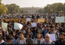 NAPM Condemns Police Action on Student Protest at Jantar Mantar, Demands Judicial Probe Students and civil society members participate in a protest at Jantar Mantar in New Delhi demanding accountability over the public examination crisis.