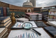 CAG Finds ₹29,742 Crore in Supplementary Grants Were Unnecessary, Flags Weak Budget Planning Editorial illustration showing Maharashtra Legislature, supplementary budget files, audit documents and financial records symbolising CAG scrutiny of the State's budget planning.