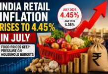 India Retail Inflation Rises To 4.45% In July As Food Prices Keep Pressure On Household Budgets India retail inflation rises to 4.45 per cent in July as food prices increase