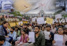 Why Jharkhand’s Recruitment Exam Protest Drew Kunickaa Sadanand — and What Happened Next Jharkhand job aspirants holding exam documents during a protest over JPSC and JSSC recruitment examinations as police stand behind barricades.