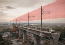 Metro 7A: Consultant’s Planning Lapse Puts ₹260 Crore Work at Risk, Will MMRDA Recover the Loss? Editorial illustration of Mumbai Metro 7A viaduct near the airport, showing OHE poles exceeding a visualised aviation height-clearance limit.