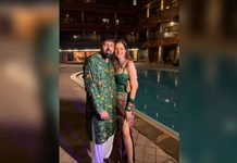 Badshah and Isha Rikhi Announce Separation Five Months After Marriage Badshah and Isha Rikhi posing together beside a swimming pool.