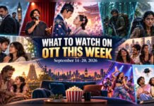 What to Watch on OTT This Week (September 14–20) Editorial collage for an OTT weekly roundup featuring crime drama, stand-up comedy, Korean period romance, action, family drama, dance and romantic comedy, with the title “What to Watch on OTT This Week, September 14–20, 2026.”
